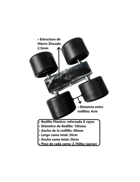 Cama con rodillo x4 liso negro
